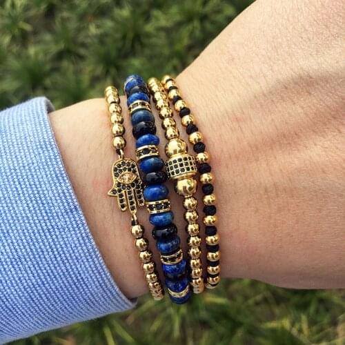 High Quality New Fashion Men Bracelet Set CZ Hand Charm Beads Braided Adjustable Bracelet Men