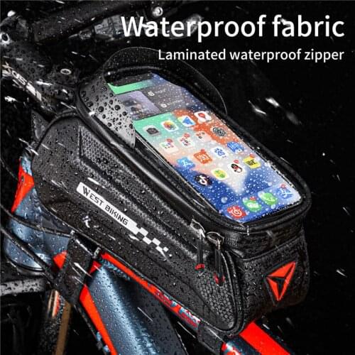 WEST BIKING Waterproof Bicycle Bag Touch Screen Cycling Bags Top Front Tube Frame Pannier MTB Road Bike Bag Bicycle Accessories