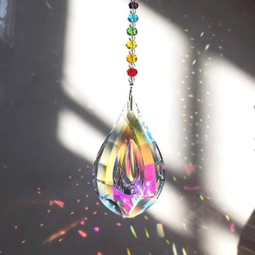 1PCS Colorful Water Drop Crystal Prism Pendant Rainbow Chandelier Pendant Decoration Crystal Bead Curtain Car Decoration Pendant