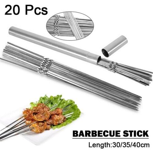 20pcs Barbecue Skewers Reusable Flat Stainless Steel Barbecue Skewers BBQ Needle Stick For Outdoor Camping Picnic Tools