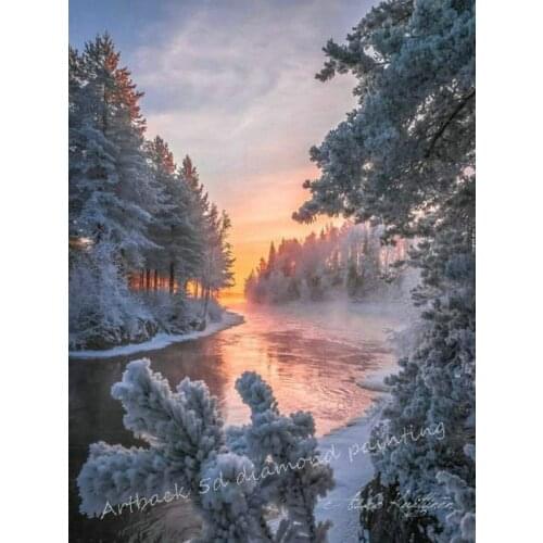 5D diamond painting snow tree river full square drill winter scenery diamond embroidery artwork mosaic decoration