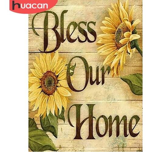 HUACAN Diamond Painting Text Full Drill Diamond Mosaic Sunflower Picture Of Rhinestones Embroidery Kit Gift