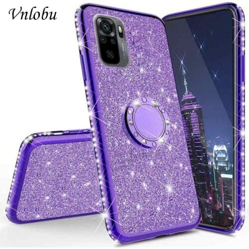 For Redmi Note 10 Pro Max Diamond Glitter Magnetic Ring Stand Case For RM Note 8 2021 7 6 5 9 Pro 8T Silicone Shockproof Cover
