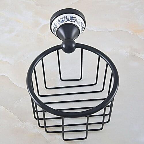 Black Oil Rubbed Brass Ceramic Flower Base Wall Mounted Bathroom Toilet Paper Roll Basket Holder Bathroom Accessory mba758