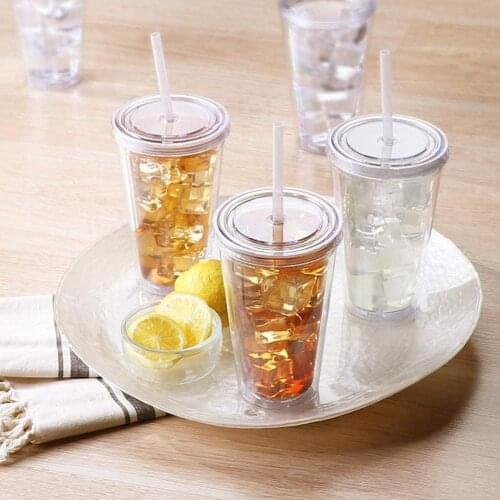 Travel Portable Double Layer Plastic Cup With Straw Sport Plastic Fruit Juice Water Bottle Sealed Cup