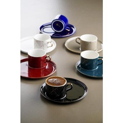 Porcelain Coffee Cup Luxury Set Of 12 Quality Pattern Cream Blue Red Black Coffee Turkish Tea Cups with Saucers Plate Espresso