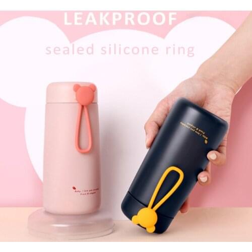 Cute Bear Insulated Cup Portable Small Kids Thermos Bottle 304 Stainless Steel Tumblers Termo Comida Travel Home Mini Pink Cup