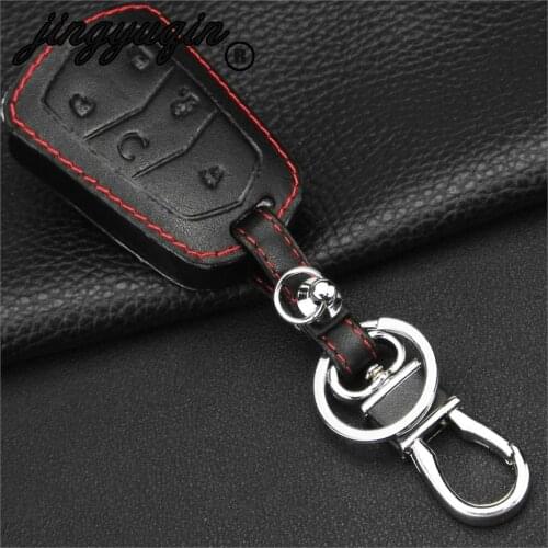 Jingyuqin 5 Buttons Leather Remote Fob Car Key Case Cover For Cadillac CTS XTS ATS ATS-L XLS SRX Protective Shell Car Styling