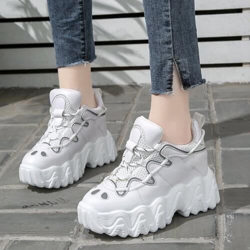 Women Designers Platform Sneakers White Ulzzang Fashion 10cm Height Increasing Wedge Vulcanized Shoes Woman Sports Casual Shoes