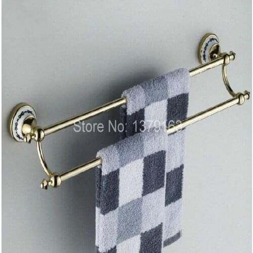 Cold Color Brass Ceramic Base Bathroom Accessory Wall Mounted Double Towel Bar Towel Rail Rack Holder Bathroom Fitting aba255