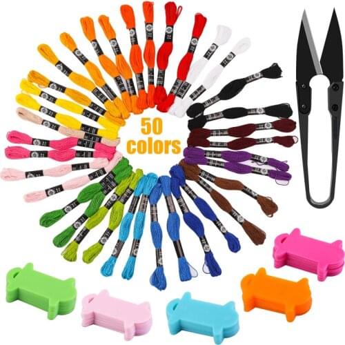 LMDZ 50 Colors Cross Stitch Thread+50pcs Embroidery Thread Holder Floss Sewing Craft For DIY Bracelet Braided