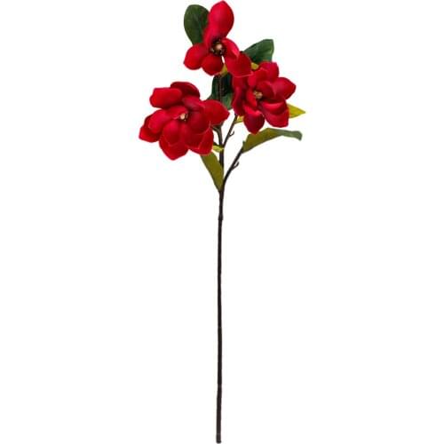 Magnolia Artificial Flowers Simulation Plant Fake Decoration With Leaves Oversize Big 3 Heads Foamy Feel