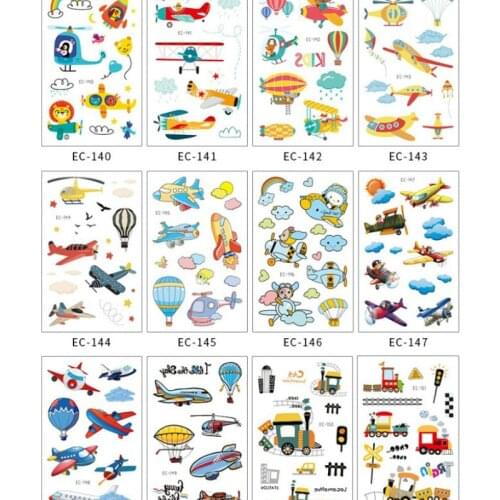 Cute Cartoon Train Car Airplane Toy Tattoo Stickers Fake Tattoos Children Tattoo Sticker Paste on Face Arm Leg for Kids Body Art
