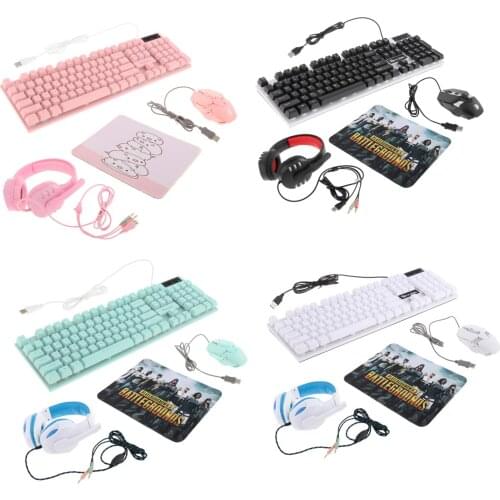 Gaming Keyboard Mouse Headset & Mouse Pad Kit Programmable Mouse 4 in 1 Gaming Keyboard Combo for Video Games Gift LED Backlit