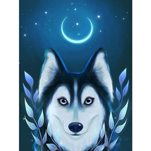 Night Husky Dog Branch Animal Diamond Painting Round Full Drill Cartoon DIY Needlework Mosaic Embroidery 5D Cross Stitch