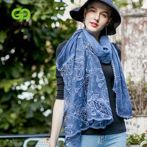GOPLUS 2021 New Spring Winter Lace Scarf Women Cotton Patchwork Embroide luxury shawls hijab Vintage silk scarves Female bandana