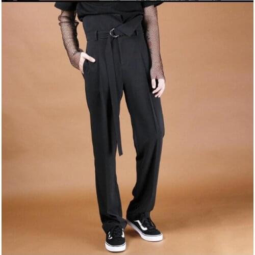 NEW mens fashion plus size original asymmetry bandage design deconstruction Middle-waisted Straight tube lie fallow pants
