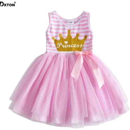 Dxton Princess Dress Girls Stripes Sleeveless Children Clothes With Bows Kids Girls Dresses Ball Gown Fille Robe For 3-8Y SH4561