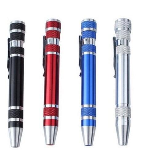 Portable 8 In 1 Aluminum Pen Style Screw Driver Multi-Tool Precision Mobile Phone Repair Tool Kit Screwdriver Set Bits