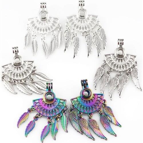 Rainbow Bright Silver Tone 3colors Bohemia Filigree Cage Perfume Diffuser Aroma Beads Pearl Cage Locket Pendant