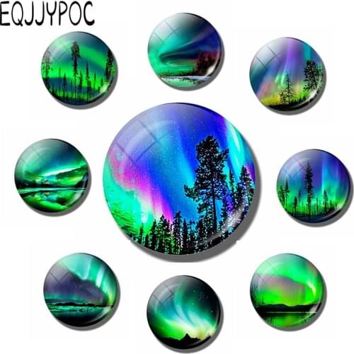 Northern Lights 30 MM Fridge Magnet Aurora Polaris Glass Dome Magnetic Refrigerator Sticker Beautiful Natural Scenery Home Decor