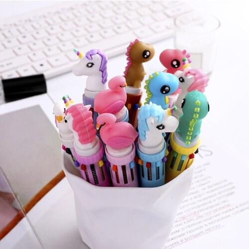 40pcs Kawaii Ballpoint Pen Dinosaur Animal Horse Multicolor 10 In 1 Colored Ball Pens for School Cute Office Supplies Writing