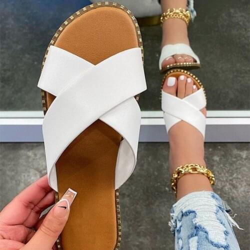 Women Crystal Transparent Cross Tied Slippers Female Summer Casual Open Toe Slides Ladies New Fashion Comfort Flat Big Size