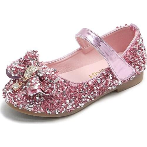 COZULLAA Girls Elegant Sequins Princess Shoes Children Flats 2020 Children Rhinestone Butterfly-Knot Casual Shoes Size 21-35