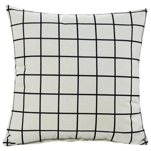 High quality line Blend Linen White Black Checked Home Office Sofa Soft Decor Pillow Case Cushion Cover 45cm 18"