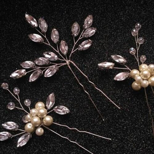 3 Pcs/Set Hair Clips Headdress Jewelry Accessories Bridal Floral Alloy Shiny Hairpins Crystal Bead Flower Headwear For Girls