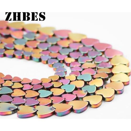 ZHBES 6/8/10MM Peach Heart Natural Stone Plating Rose Red Hematite Spacer Loose Beads For Jewelry Making DIY Bracelet Findings