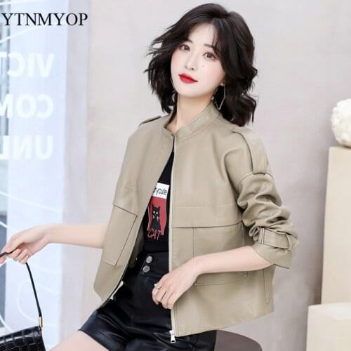 YTNMYOP Motorcycle Leather Coat Women Slim Fashion Epaulet Zipper Jacket Female O-Neck Spring And Autumn Clothing