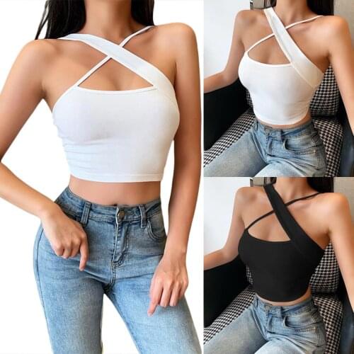 Womens Sexy Crop Tank Top, Casual Sleeveless Backless Criss Cross Solid Color Camisole