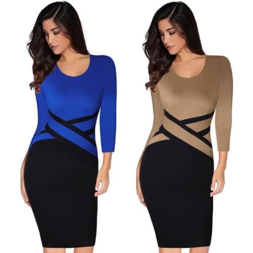 Womens Elegant Colorblock Work Business Office Party Bodycon Pencil Sheath Dress
