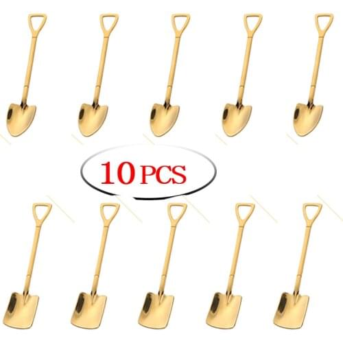10PCS Coffee Spoon Cutlery Set Stainless Steel Retro Iron Shovel Ice Cream Spoon Scoop Creative Spoon tea-spoon Tableware