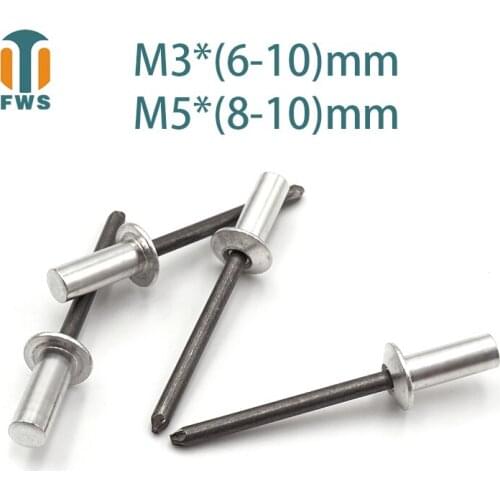 10 PCS M3/M5 DIN EN ISO 15973 GB /T 12615.1 Aluminum Steel Closed End Blind Rivets With Break Pull Mandrel Protruding Head