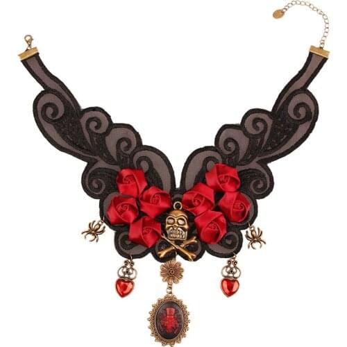 12 Pieces/Lot Heart Shaped Crystal Pendants Charm Necklaces For Women Vintage Gothic Lace Necklace Statement Jewelry Accessory