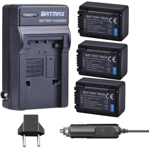 3pcs 1950mAh VW-VBT190 VBT190 Battery+Charger For Panasonic HC-V800GK/808GK,HC-V110,HC-V130,HC-V160, HC-V180, HC-V201, HC-V210