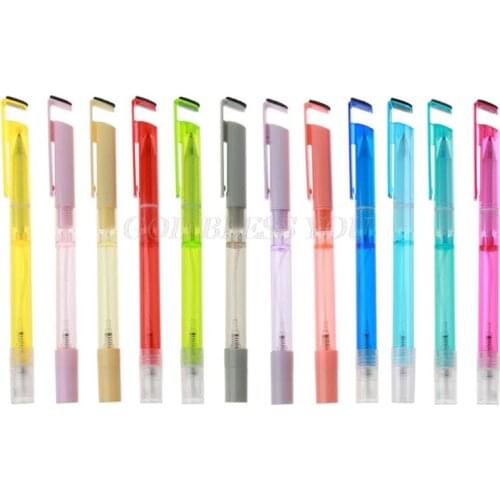 5Pcs Portable Refillable Mister Gel Pen Black Ink 3-in-1 Spray Bottles Phone Holder Stand Pens Wipe Screen Cleaning Pens