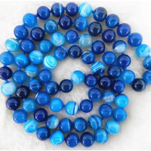 Wholesale long 35inch 8mm blue stripe agat onyx natural semi-precious stone carnelian round beads necklace party jewels BV52