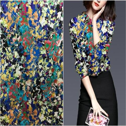 Colorful leaf digital inkjet printing heavy natural mulberry silk haute couture fabric dress cheongsam fabric scarf sewing