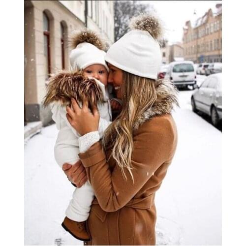 2 Pcs Double Layer Cotton Parent-child Hat Fox Wool Ball Cap