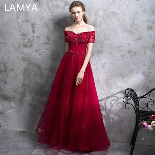 LAMYA Elegant Short Lace Sleeve Evening Dresses 2021 Plus Size a Line Prom Gown Boat Neck Lace with Beads Vestido De Festa Tulle