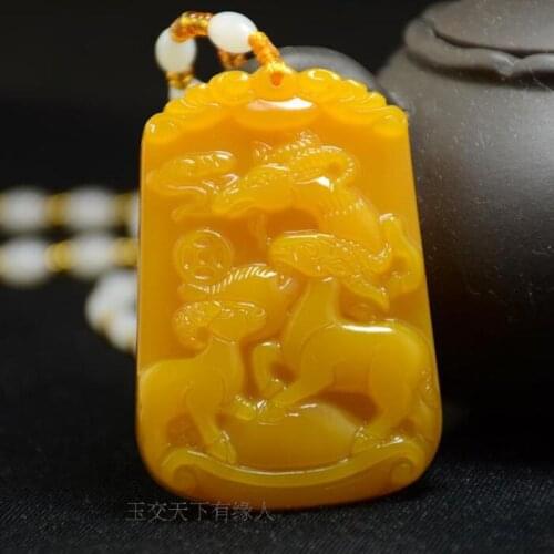 Пандора Zodiac Sheep Pendant Pendant Yellow Dragon Jade Three Sheep Kaitai Jade Ping An Brand Men Women Hetian Jade бижутерия