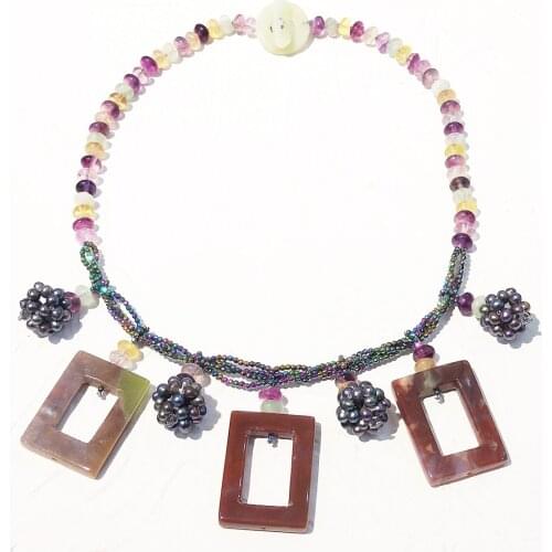 LiiJi Women Gift Stone Necklace Fluorite Pearl Agates Hematite Necklace 51cm Only 1PCS each stock Women Jewelry