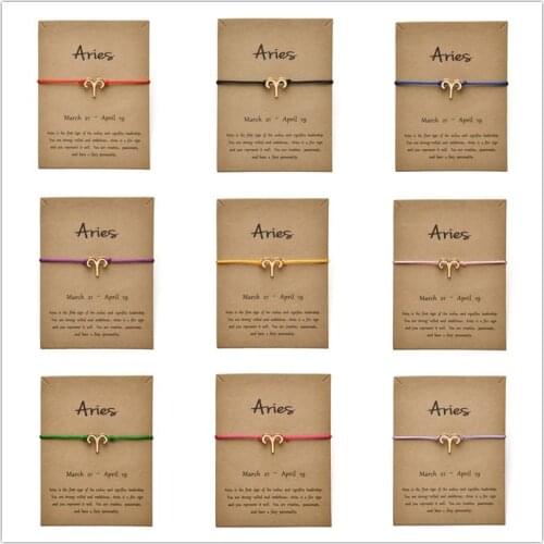 12pcs Fashion Jewelry 12 Constellation Zodiac Aries Lucky Rope Bracelet Bangles For Women Men Birthday Gift