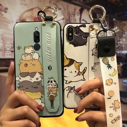 Fashion Design Soft Case Phone Case For Xiaomi Redmi 8 Anti-knock Lanyard Kickstand Wrist Strap