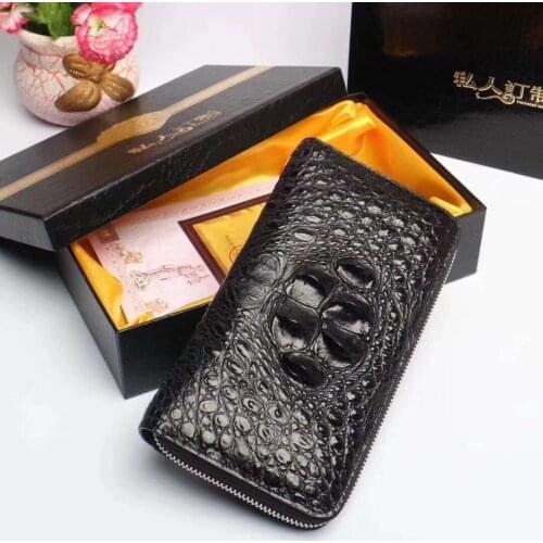 100% genuine crocodile leather head skin wallet and purse excellent solid quality men business card credit card holder case
