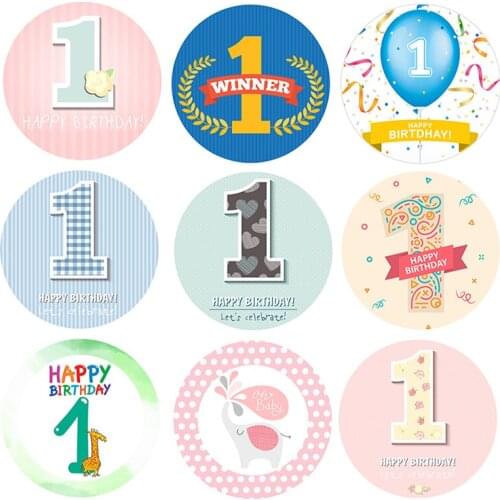 3.5/4.5cm 1st Year Boy Girl Birthday Stickers Anniversary Party Seal First Birthday Decorations Blue Pink Baby Shower Party Set