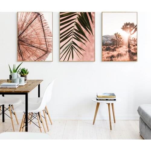 Pink Palm Travel Car Beach Desert Wave Ocean Wall Art Canvas Painting Nordic Posters and Prints Wall Pictures for Living Room
